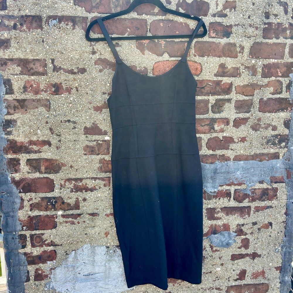 Theory Black Wool Sheath Dress Silk Straps Seamed Bodycon Made in USA ~Size 6-8